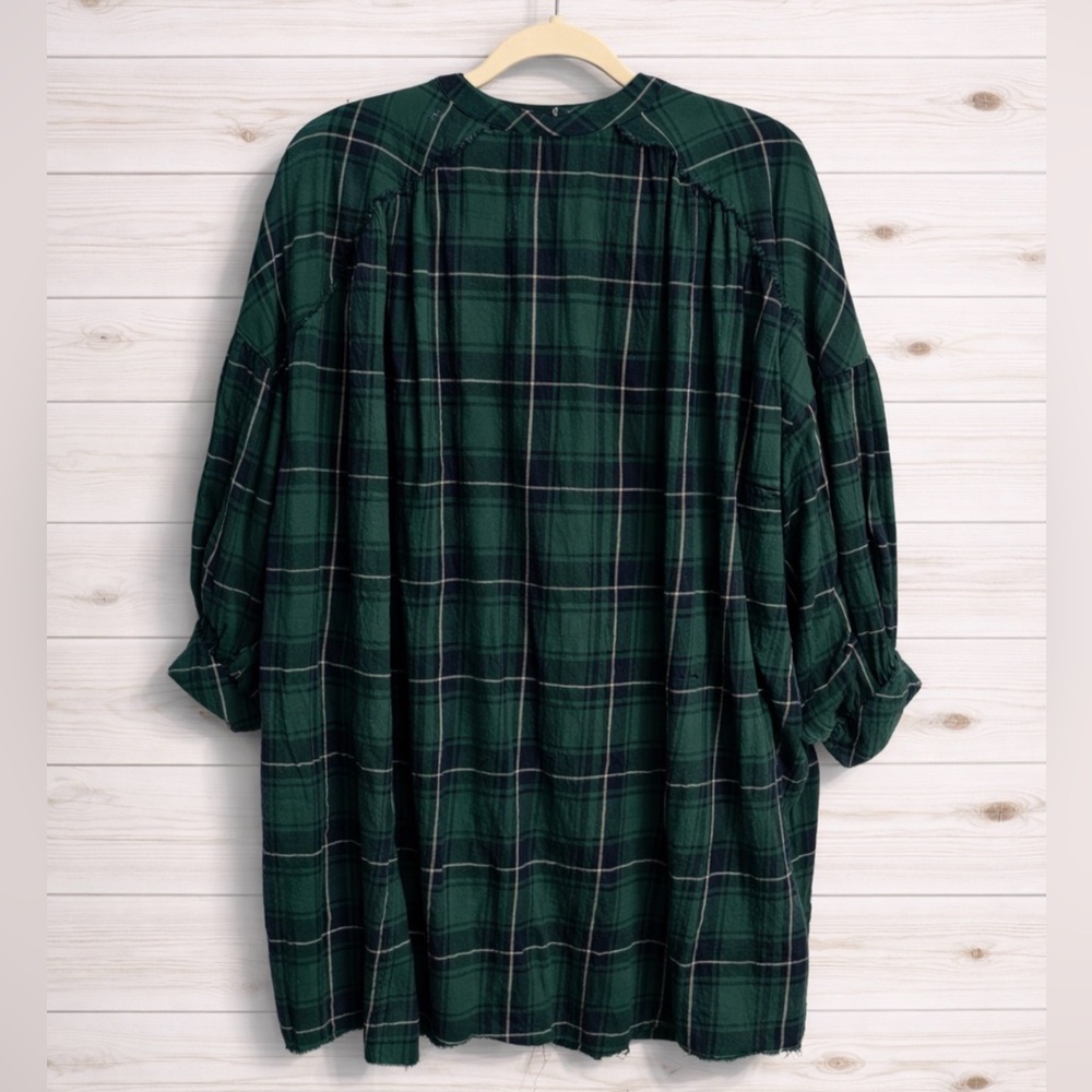 Free People Intimately Not Your Boyfriend’s Plaid Oversized Top~Green/Blue ~ XS - Picture 7 of 16